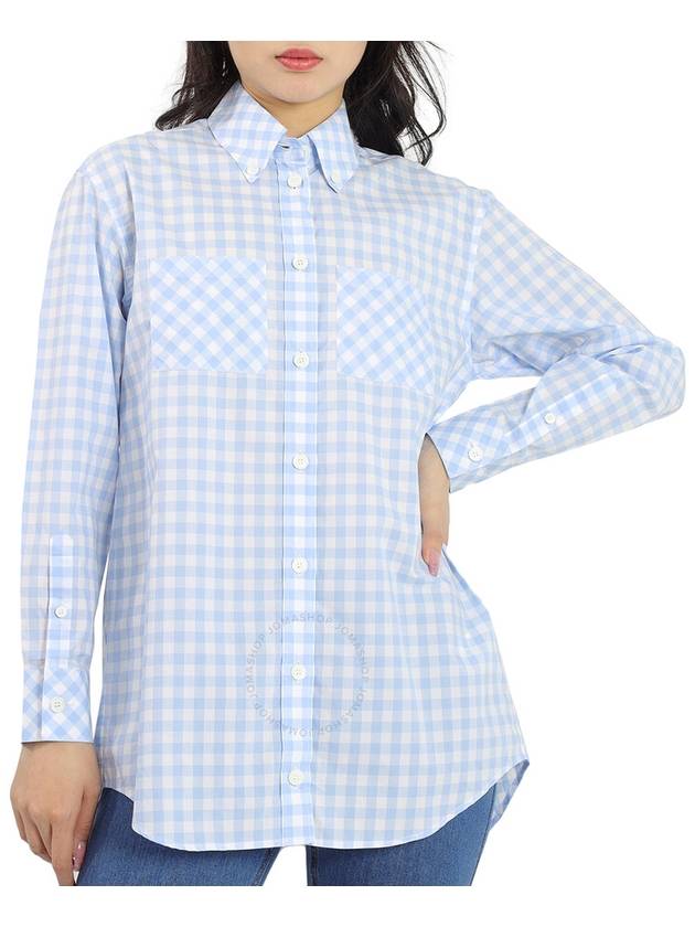 Women's Patterned Gingham Cotton Poplin Shirt Blue - BURBERRY - BALAAN 3