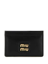 Logo Leather Card Wallet Black - MIU MIU - BALAAN 1