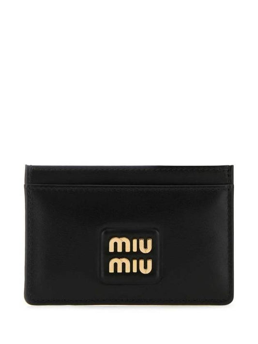 Logo Leather Card Wallet Black - MIU MIU - BALAAN 1