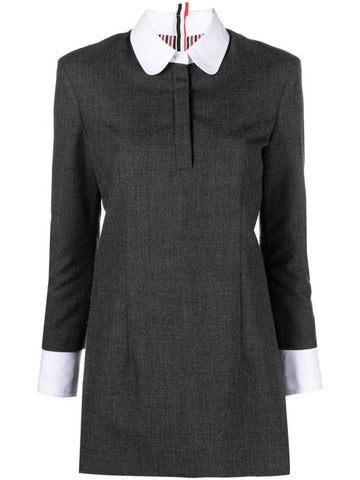 Virgin wool shift short dress gray - THOM BROWNE - BALAAN 1