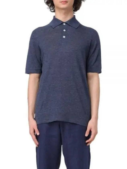 Ribbed Collar Slub Texture Polo Shirt Navy - BRUNELLO CUCINELLI - BALAAN 2