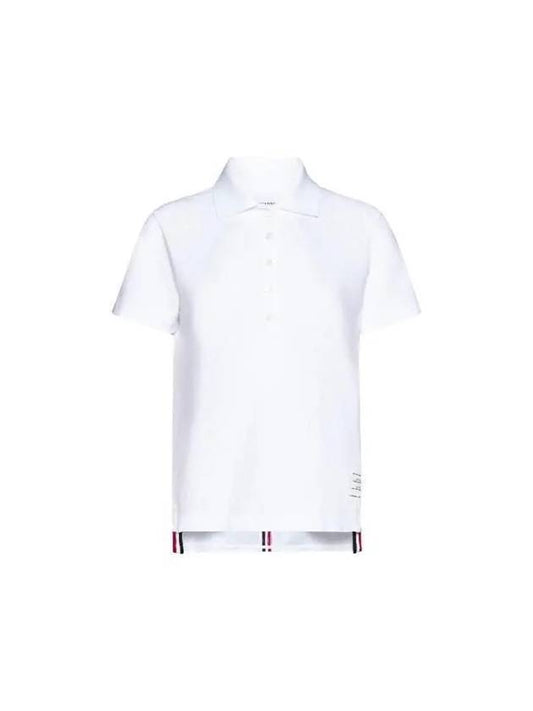 Classic Pique Center Back Stripe Relaxed Fit Short Sleeve Polo Shirt White - THOM BROWNE - BALAAN 2