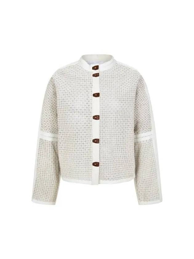 Women s color combination trimming punching leather jacket ivory - EMPORIO ARMANI - BALAAN 1