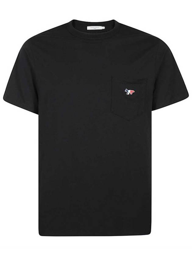 Tricolor Fox Patch Classic Pocket Short Sleeve T-Shirt Black - MAISON KITSUNE - BALAAN 2