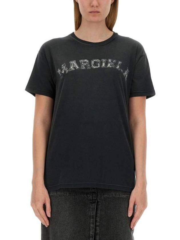 Logo Print Cotton Short Sleeve T-Shirt Black - MAISON MARGIELA - BALAAN 1