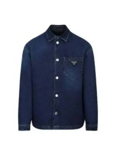 Triangle Logo Padded Denim Long Sleeve Shirt Navy - PRADA - BALAAN 2