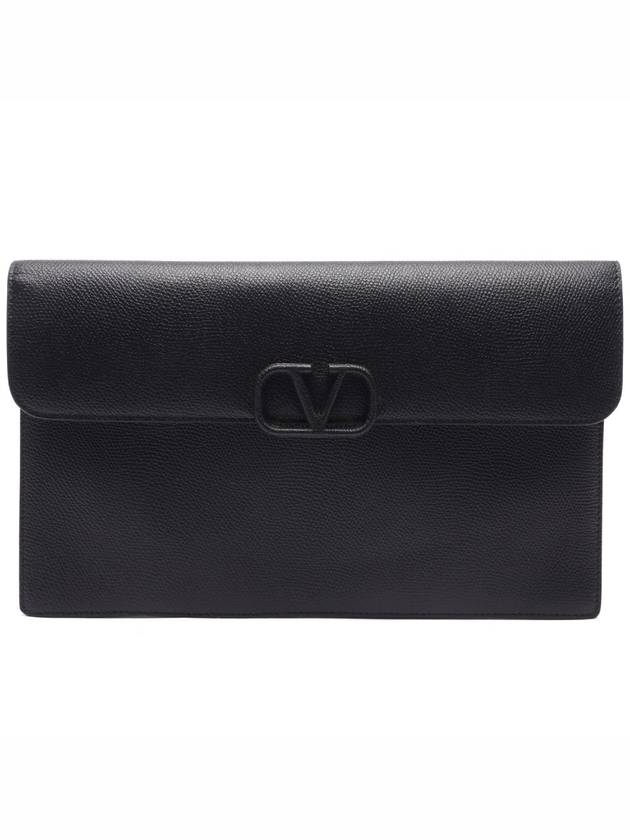 V Logo Clutch Bag Black - VALENTINO - BALAAN 3