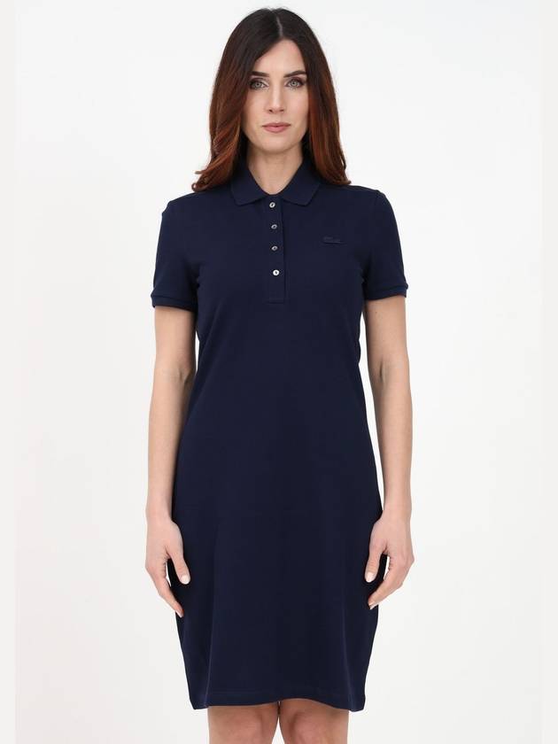 Women's Slim Fit Stretch Cotton Pique Polo Short Dress Navy - LACOSTE - BALAAN 2