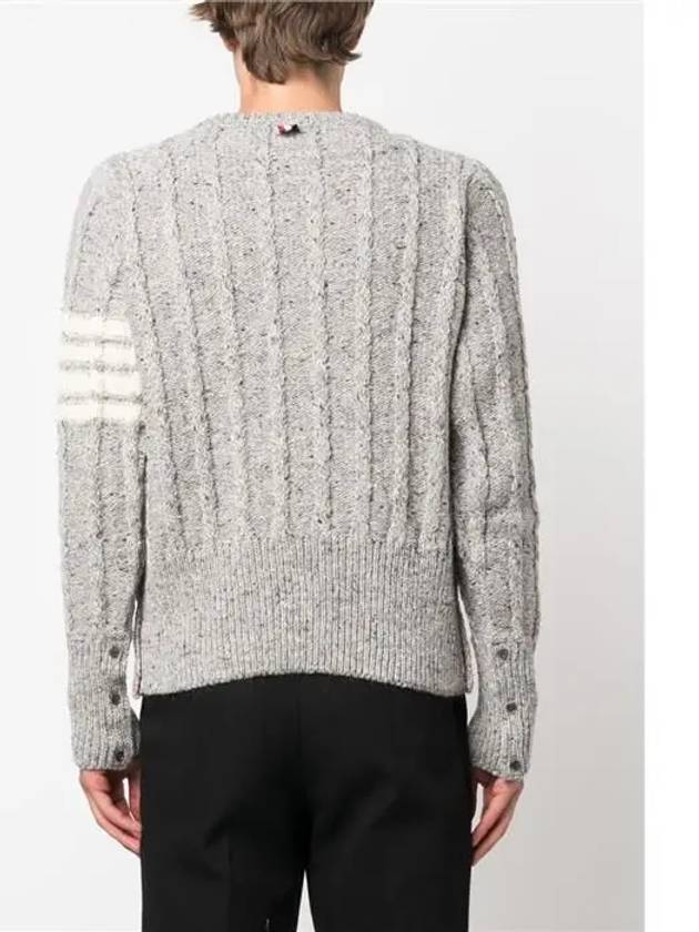 Donegal Twist Cable 4-Bar Classic Crewneck Knit Top Light Grey - THOM BROWNE - BALAAN 5