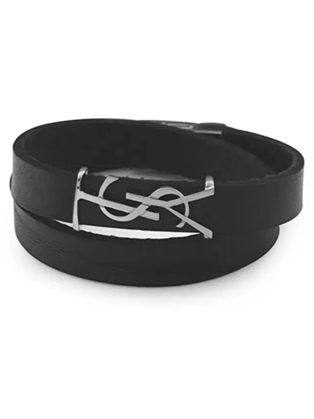 Opyum Double Wrap Leather Bracelet Black - SAINT LAURENT - BALAAN 6