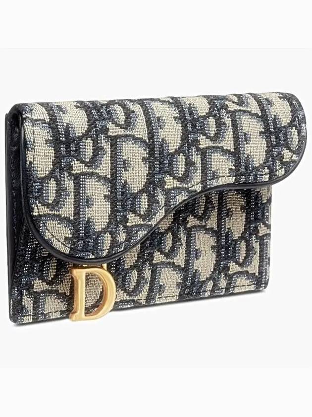 Oblique Jacquard Saddle Flap Compact Zipper Card Wallet Beige - DIOR - BALAAN 3