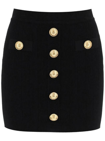 Women's Gold Button Knit A-Line Skirt Black - BALMAIN - BALAAN 1