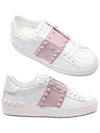 Rockstud Leather Low Top Sneakers White Rose - VALENTINO - BALAAN 3