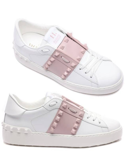 Rockstud Leather Low Top Sneakers White Rose - VALENTINO - BALAAN 2