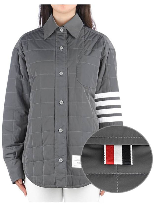 Poly Twill Quilted Tech Down 4 Bar Shirt Jacket Grey - THOM BROWNE - BALAAN 2