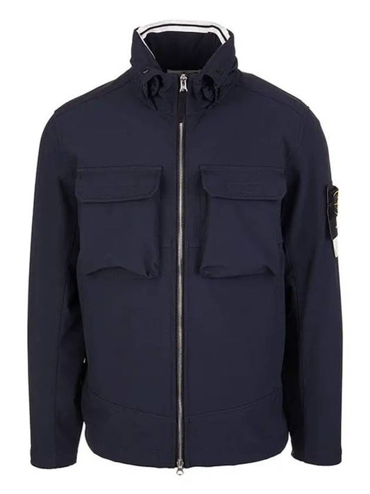 Men's Soft Shell Pocket Zip-Up Jacket Navy - STONE ISLAND - BALAAN.