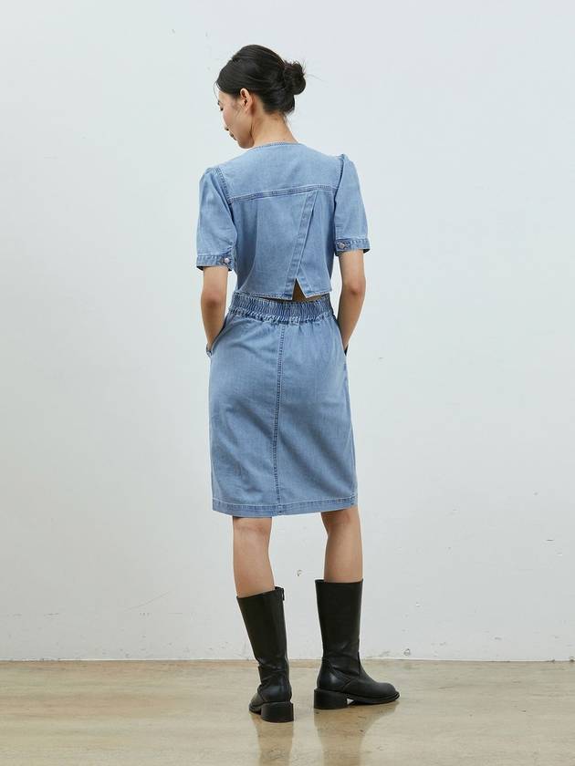 Denim back slit mini dress blue - RYUL+WAI: - BALAAN 3