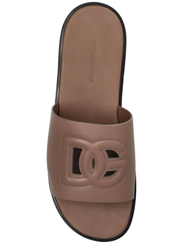 Dolce & Gabbana Leather Slides With Logo, Men's, Brown - DOLCE&GABBANA - BALAAN 6