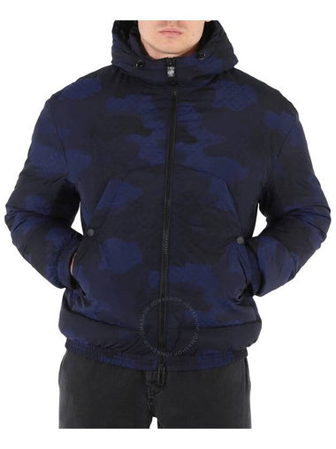 Emporio Armani Men's Blue Navy Camouflage-Print Hooded Down Jacket, Brand Size 54 (US Size 44) - EMPORIO ARMANI - BALAAN 1