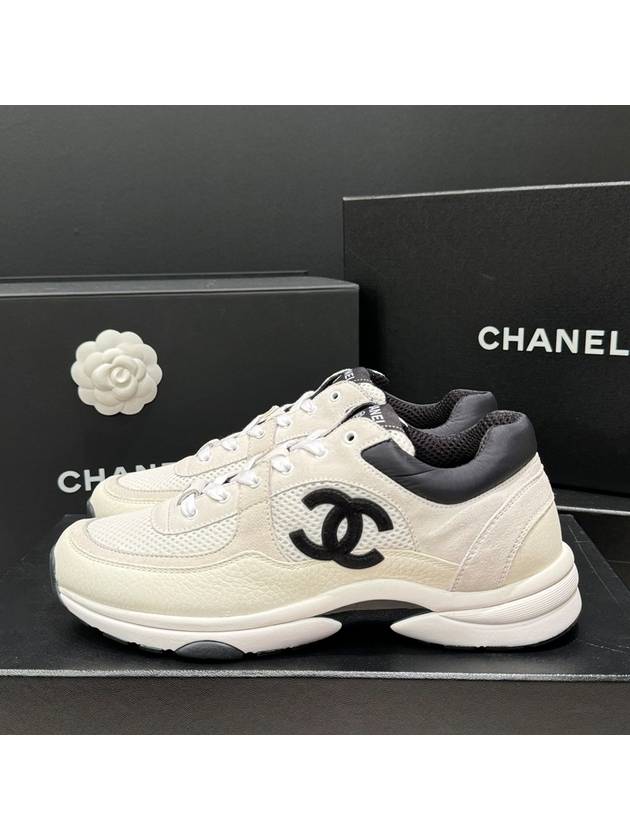 Men's Cruise Sneakers Ivory Mesh Calfskin - CHANEL - BALAAN 3