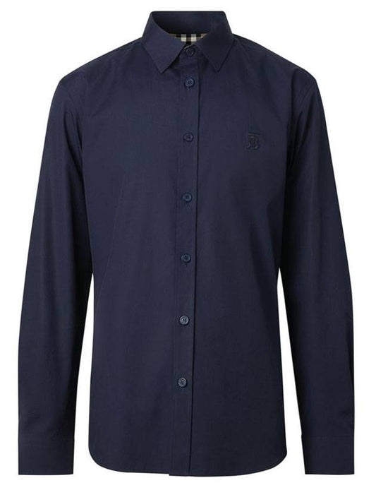 Monogram TB Logo Stretch Cotton Long Sleeve Shirt Navy - BURBERRY - BALAAN 1