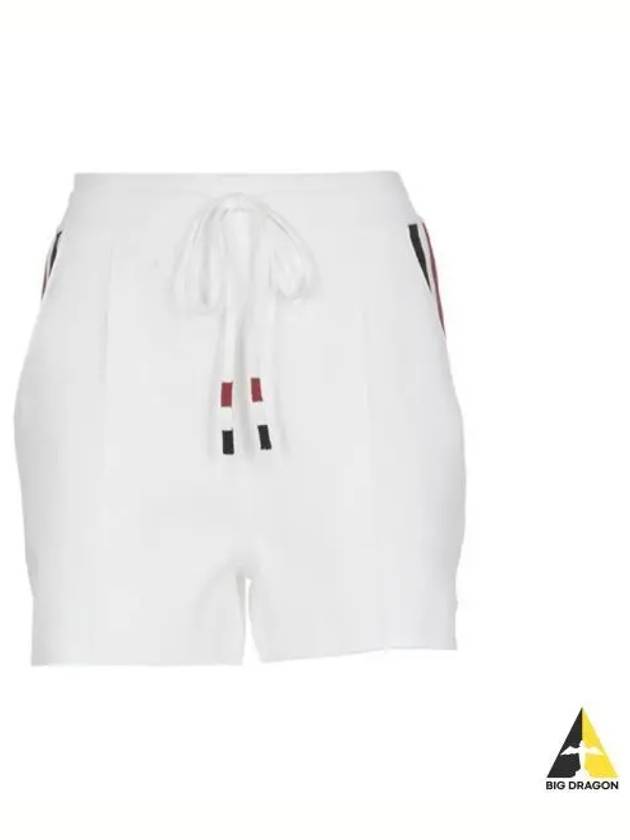 Stretch Viscose Intarsia Side Stripe Pintuck Shorts White - THOM BROWNE - BALAAN 2