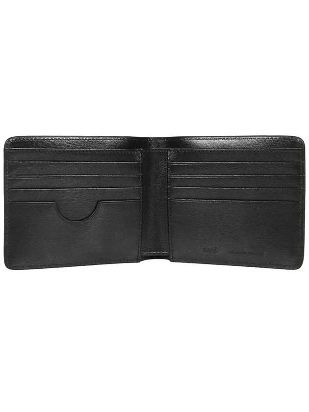 Heart Logo Bi Fold Leather Half Wallet Black - AMI - BALAAN 5