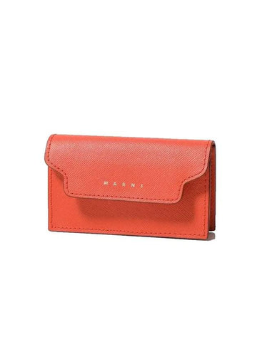 Logo Saffiano Leather Card Wallet Orange - MARNI - BALAAN 1