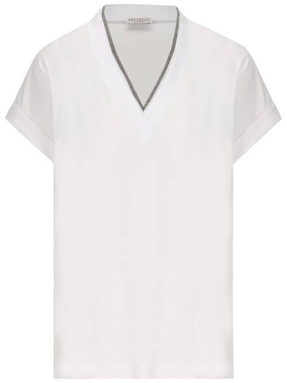 Monilli V-Neck Short Sleeve T-Shirt White - BRUNELLO CUCINELLI - BALAAN 2