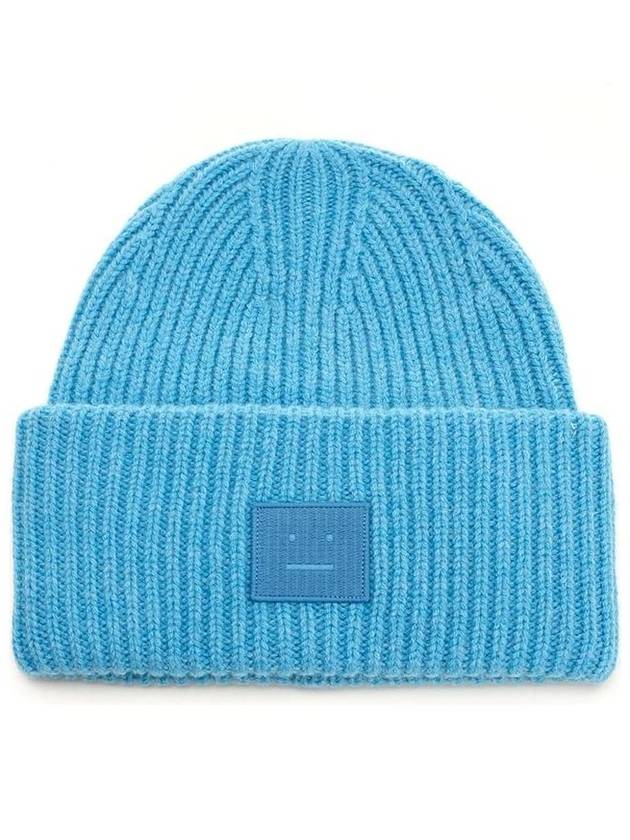 Face Patch Ribbed Wool Beanie Blue - ACNE STUDIOS - BALAAN 2