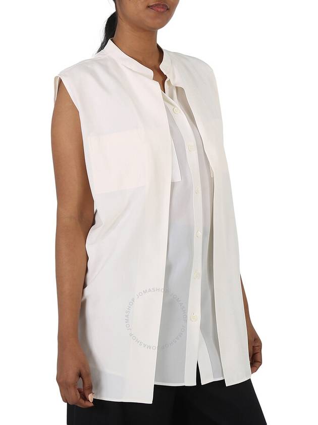 Burberry Neutral White Suziesl Crepe De Chine Logo Detail Sleeveless Silk Shirt, Brand Size 8 (US Size 6) - BURBERRY - BALAAN 3