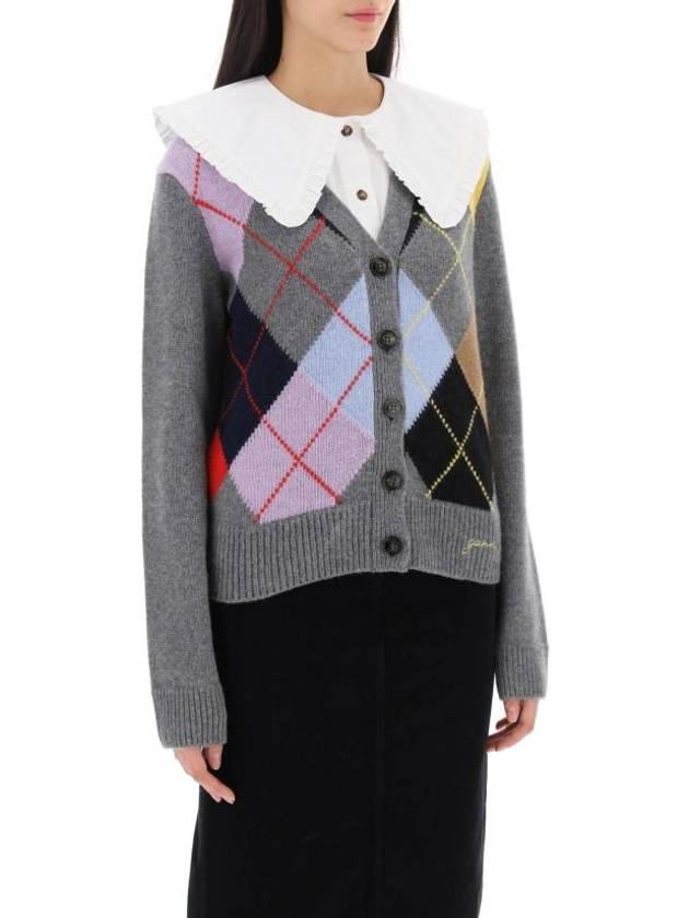 Argyle Pattern Cardigan Grey - GANNI - BALAAN 3