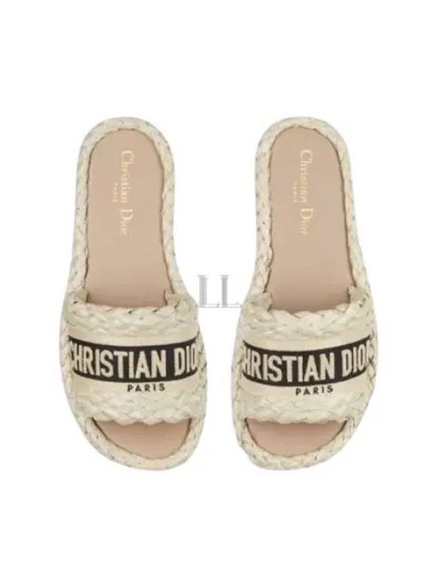 Women's Dway Embroidered Cotton Raffia Slippers Beige - DIOR - BALAAN 2