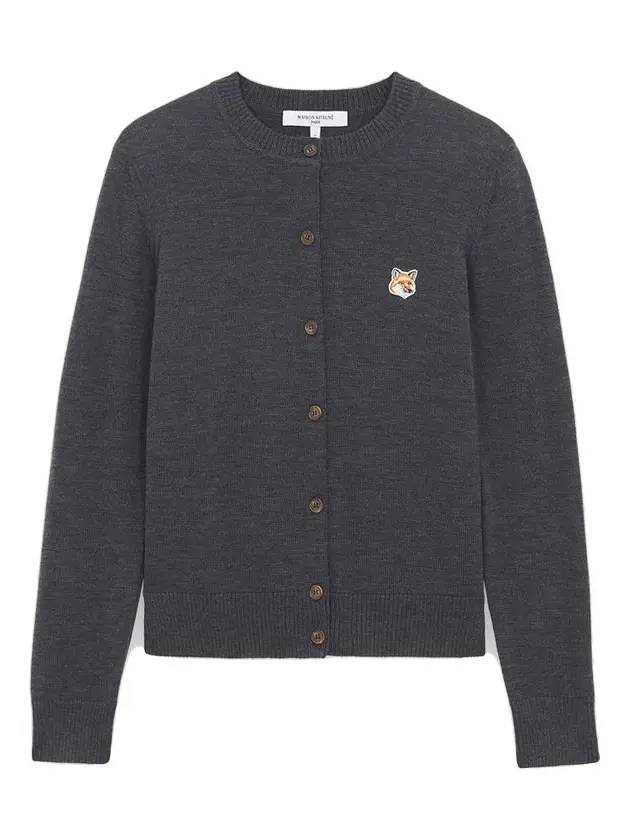 Fox Head Patch Adjusted Round Neck Cardigan Grey - MAISON KITSUNE - BALAAN 3