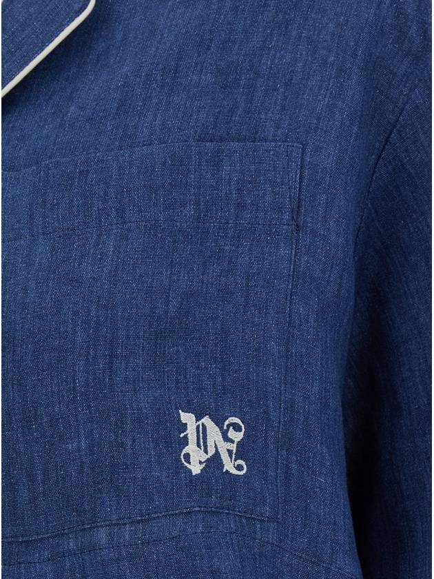 monogram embroidered linen shirt PWGG003S24FAB0014903 - PALM ANGELS - BALAAN 4