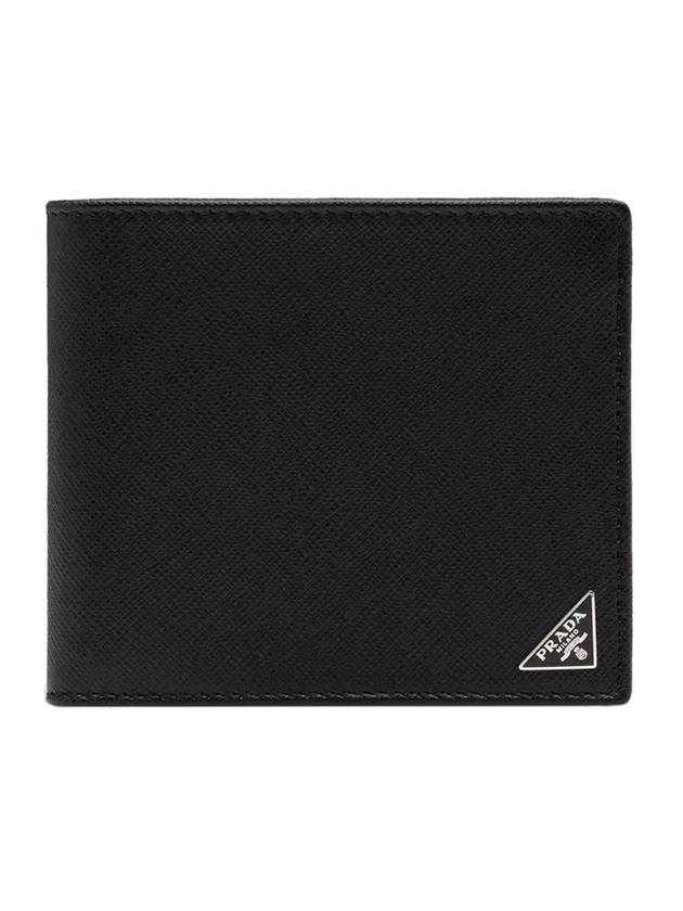 Triangle Logo Saffiano Half Wallet Black - PRADA - BALAAN 1