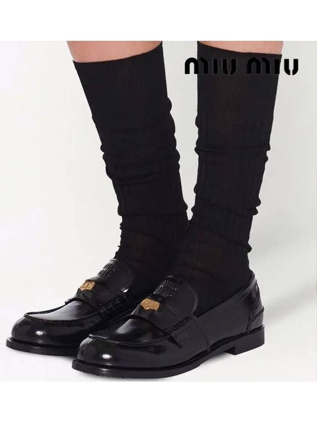 Brushed Leather Penny Loafers Black - MIU MIU - BALAAN 7