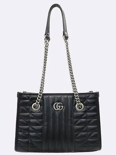 681483 Black Matelasse Leather Antique Silver GG Marmont Small Chain Tote Bag and Shoulder - GUCCI - BALAAN 1