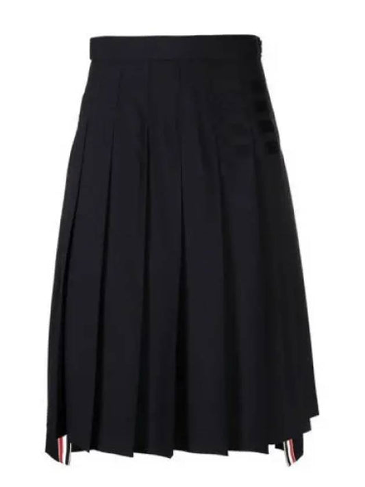 4 Bar Logo Plain Weave Wool Pleated Skirt Navy - THOM BROWNE - BALAAN 2