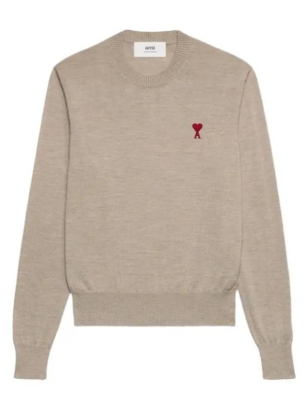 Heart Embroidered Logo Crew Neck Knit Top Beige - AMI - BALAAN 2