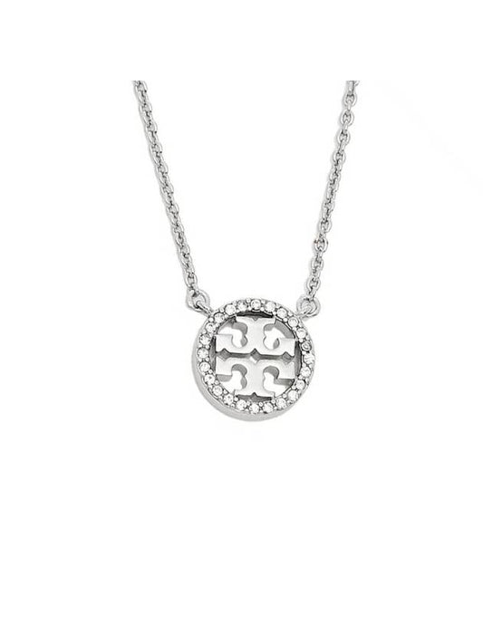 Miller Pave Logo Delicate Necklace Silver - TORY BURCH - BALAAN.