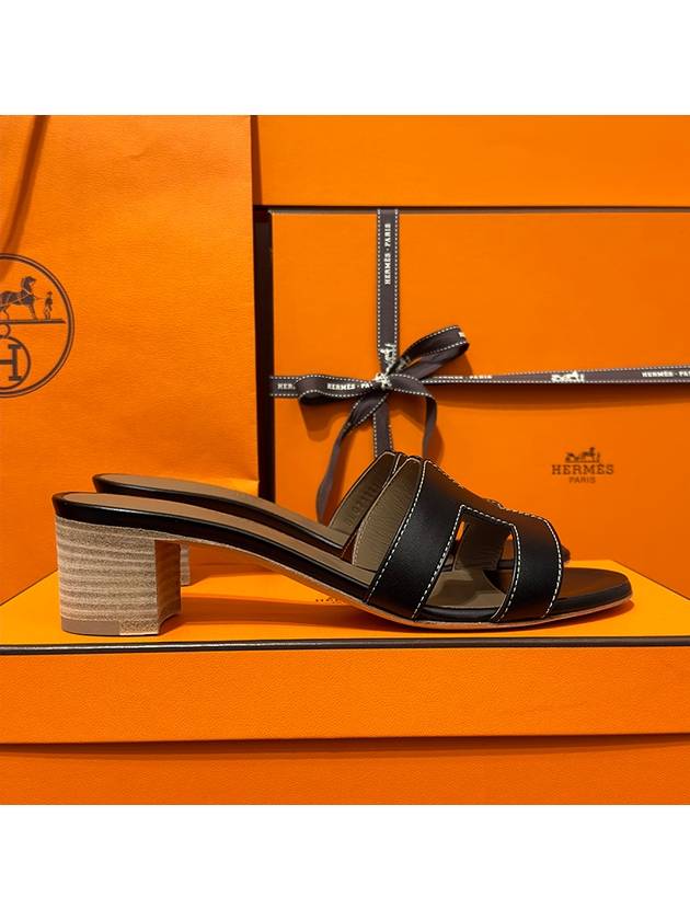 Women's Oasis Sandals Calfskin Classic Black - HERMES - BALAAN 7