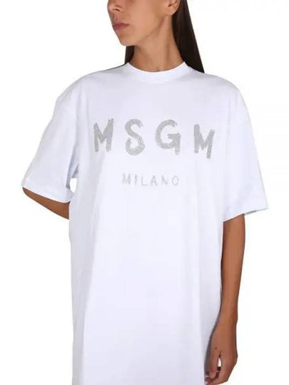 Milano Brushed Logo Cotton Short Sleeve Short Dress White - MSGM - BALAAN 2