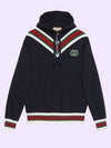 Interlocking G Web Detail Half Zip-Up Cotton Jersey Hooded Top Navy - GUCCI - BALAAN 4