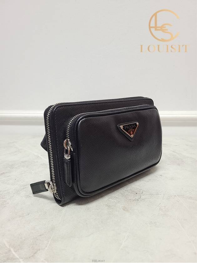 Used luxury goods Lewis It Black triangle logo saffiano belt cross bag - PRADA - BALAAN 3