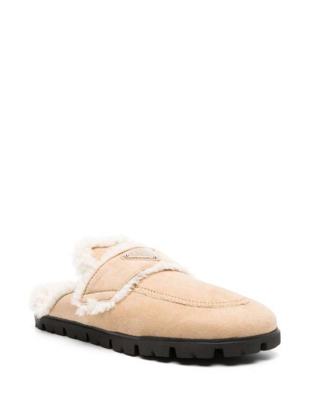 Women's Triangle Logo Shearling Lining Slippers Ecru - PRADA - BALAAN 3