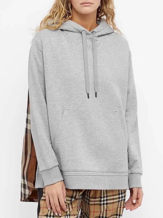 Check Panel Cotton Oversized Hoodie Melange Grey - BURBERRY - BALAAN 4