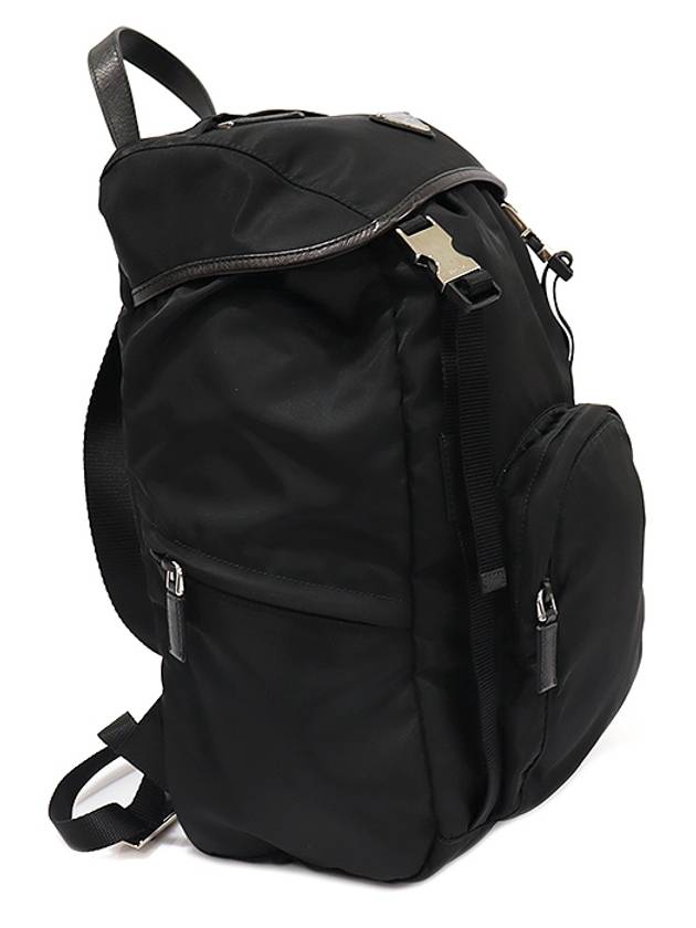 1BZ039 Black Tesuto Pocono Nylon Silver Triangle Logo Bella Backpack - PRADA - BALAAN 3