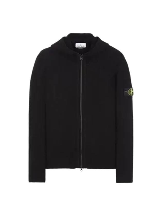 Logo Patch Hooded Lamb Wool Cardigan Black - STONE ISLAND - BALAAN 3