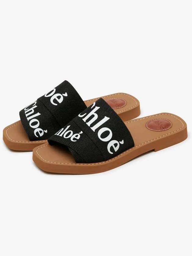 Woody Logo Flat Mule Slippers Black - CHLOE - BALAAN 3